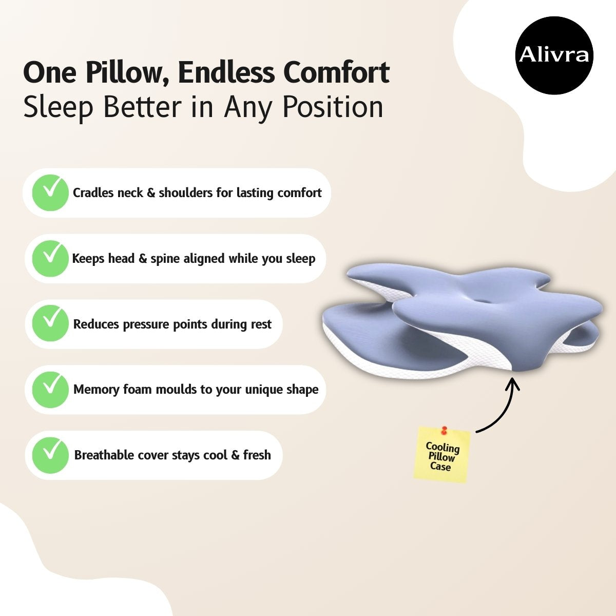 Alivra™ ButterflyWave Orthopaedic Memory Foam Pillow