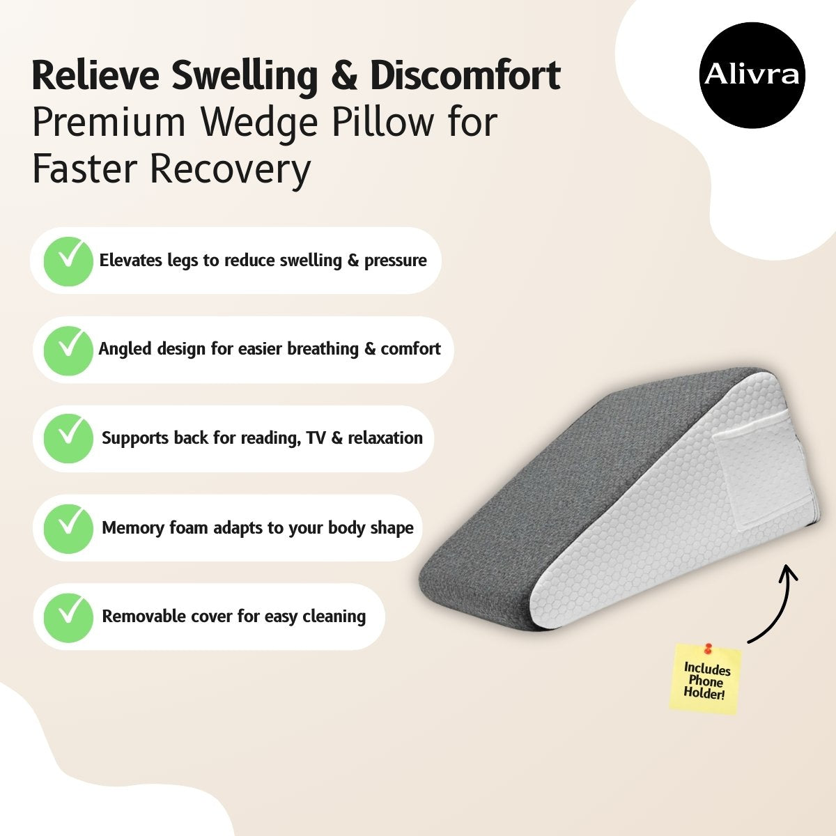Alivra™ ElevateRest Memory Foam Wedge Pillow