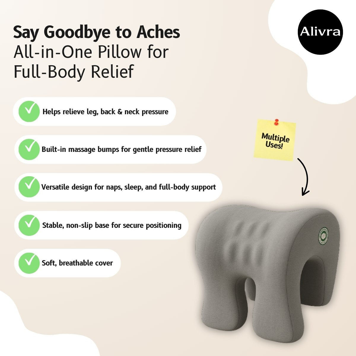 Alivra™ Multifunction Memory Foam Head Pillow